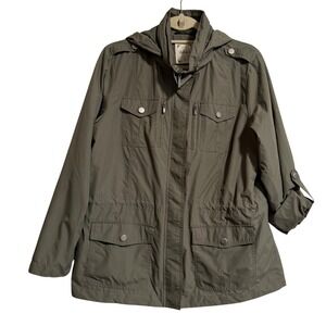 Style & Co Olive Green Utility Field Jacket Hooded Petite Large PL